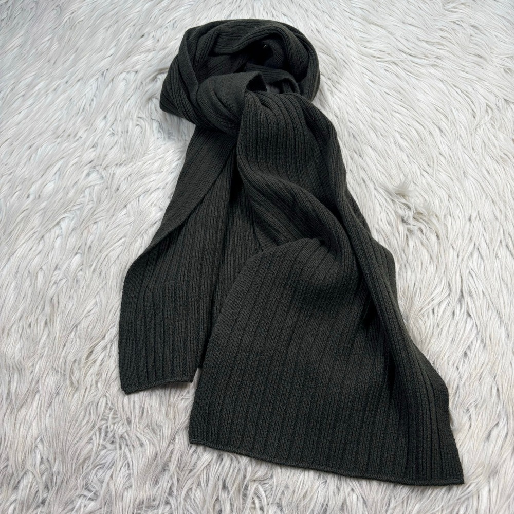 Parkhurst Dark Green Ribbed 100% Wool Scarf Preppy Quiet Lux Made in Canada